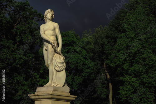 antique statue in the Park pre-storm weather. Gatchina. Russia.