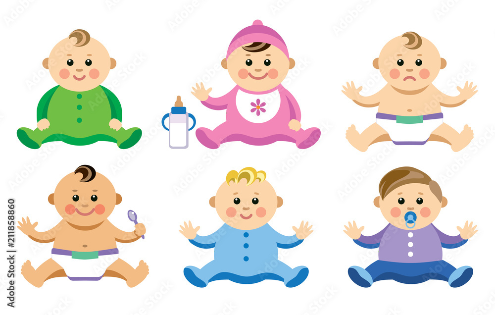Vector illustration of babies in flat style Vector illustration of babies in flat style
