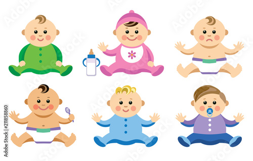 Vector illustration of babies in flat style