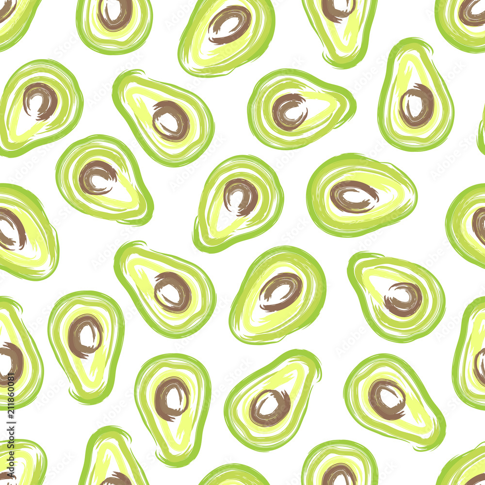 Hand drawn seamless pattern with slices of avocado. Hand drawn seamless pattern with slices of avocado.