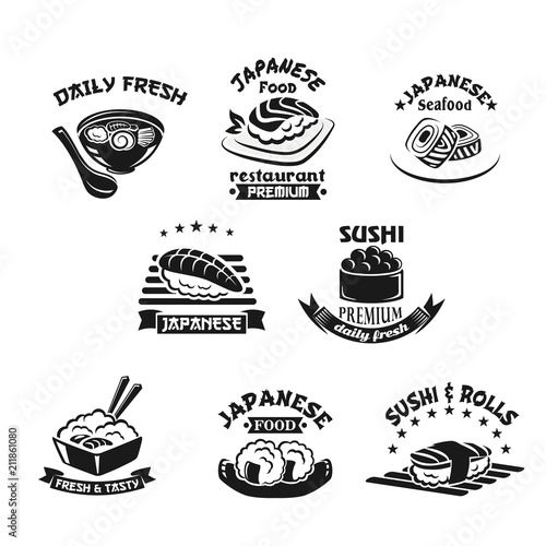 Vector template icons for sushi seafood restaurant