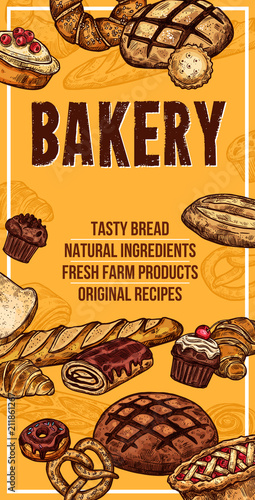 Vector bread sketch banner for bakery shop