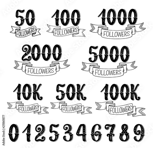 Followers quantity numbers lettering icons