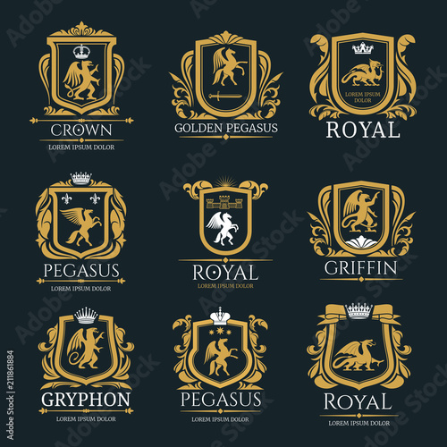 Heraldic royal animals vector isolated icons