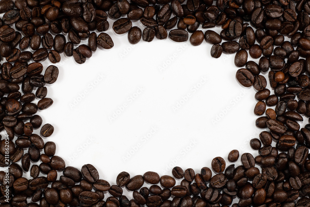 coffee beans on white background . black and brown color seeds textured . copy space for coffee cafe . coffee beans on white background . black and brown color seeds textured . copy space for coffee cafe .