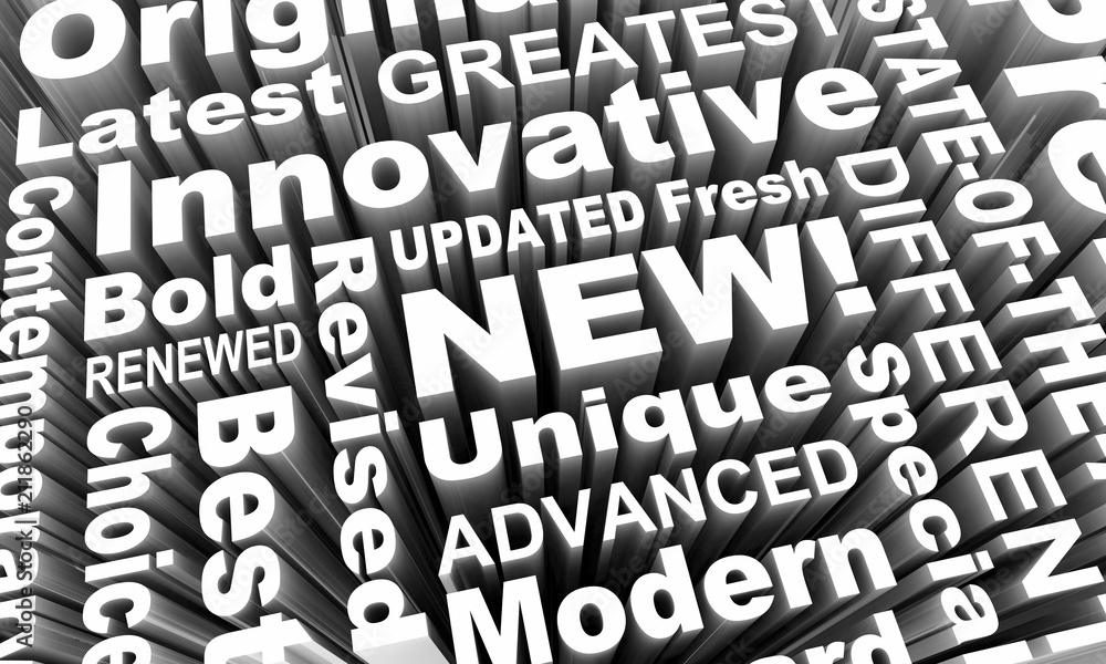 New Updated Product Innovative Latest Best Word Collage 3d Illustration New Updated Product Innovative Latest Best Word Collage 3d Illustration