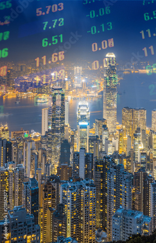 Photography Hongkong Victoria Harbour night view and stock market