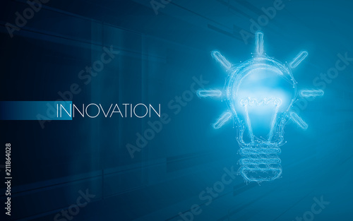 Light bulbs on a blue background. Creativity concept with innovation or inspiration in business, thinking outside the box.Strategy and leadership on teamwork. Opportunity, solution and success.
