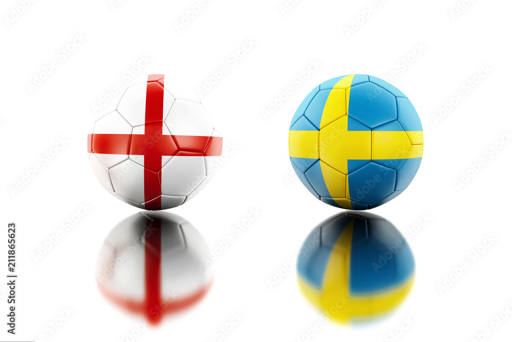 3d Soccer balls with England and Sweden flags. 3d Soccer balls with England and Sweden flags.