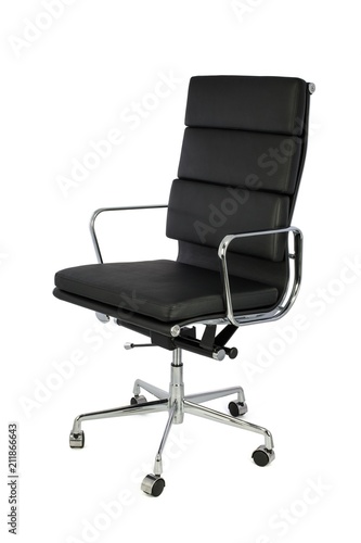 Black Office Chair on Casters Three Quarters View