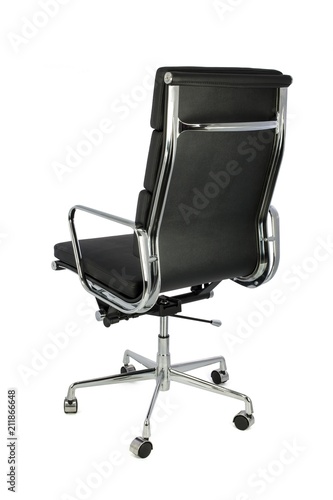 Black Office Chair on Casters Rear Side View