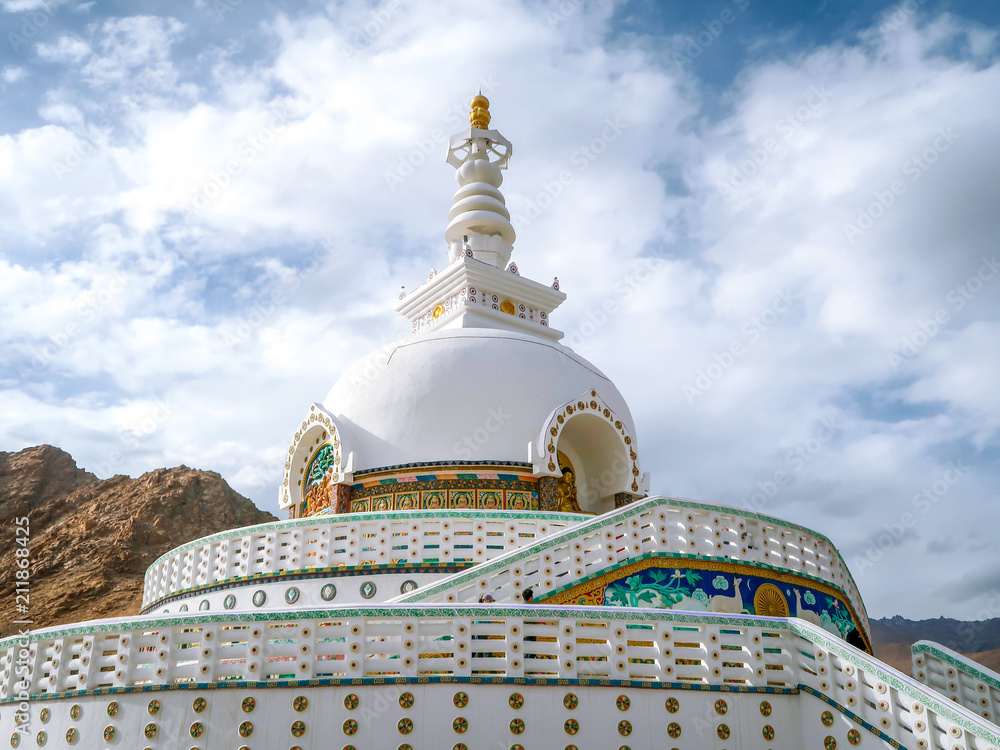 Shanti stupa in Leh Ladakh, Jammu and Kashmir, India.