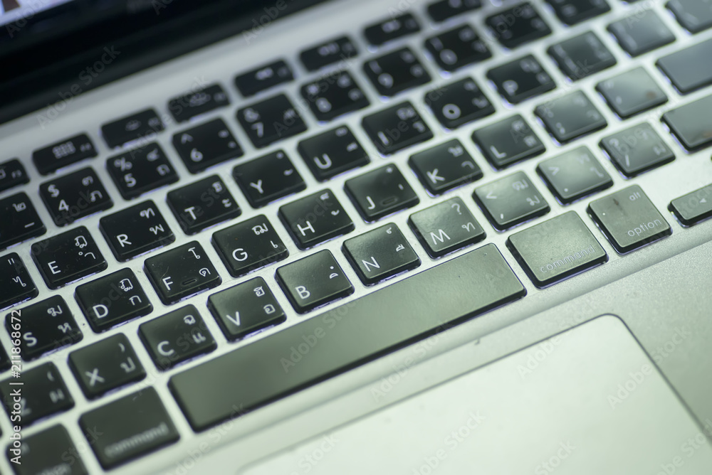 Keyboard for notebook. English keyboard and thai keyboard Keyboard for notebook. English keyboard and thai keyboard
