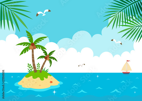 Tropical island with yacht.Summer vacation landscape