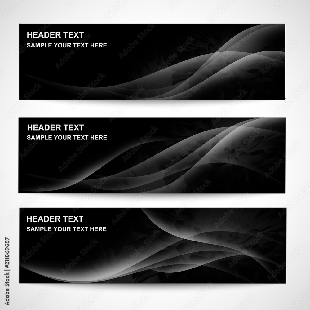 Fototapeta premium Abstract header color wave design element with white lighting effect. White line and wave.Black backgrounds