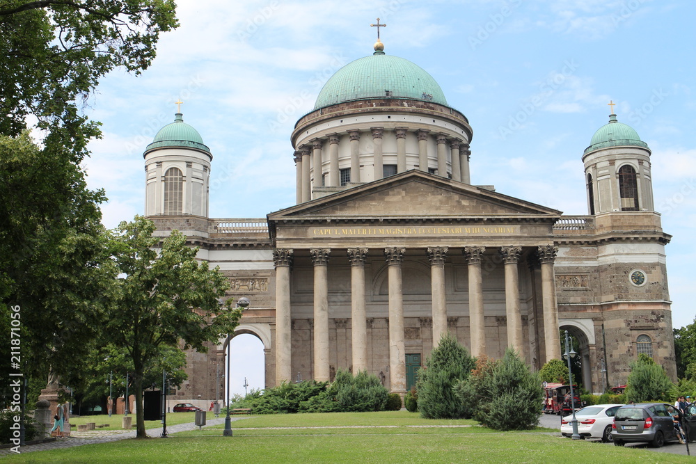 View to main entrance to Esztergom basilica, Esztergom, Hungary 

