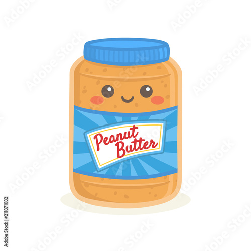 Cute Peanut Butter Bottle Jar Vector Illustration Cartoon Smile