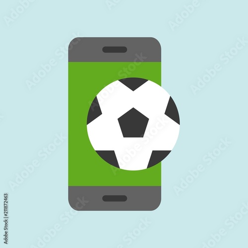 Football on smartphone screen, live stream or application Flat icon soccer related