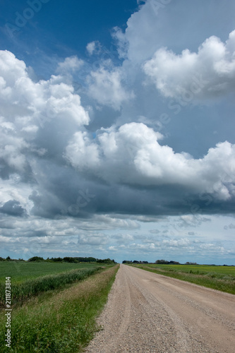 Rural Range Road and Farm Land, Saskatchewan, Canada.