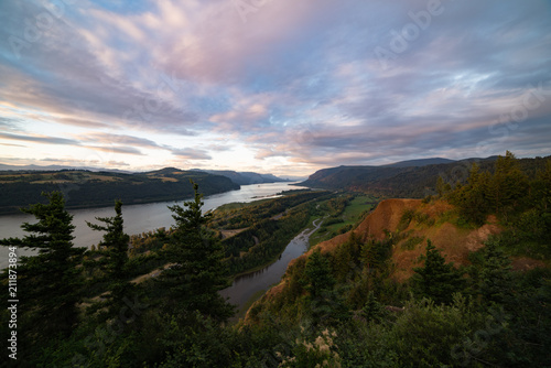 Landscape of a columbia river gorge at sunset