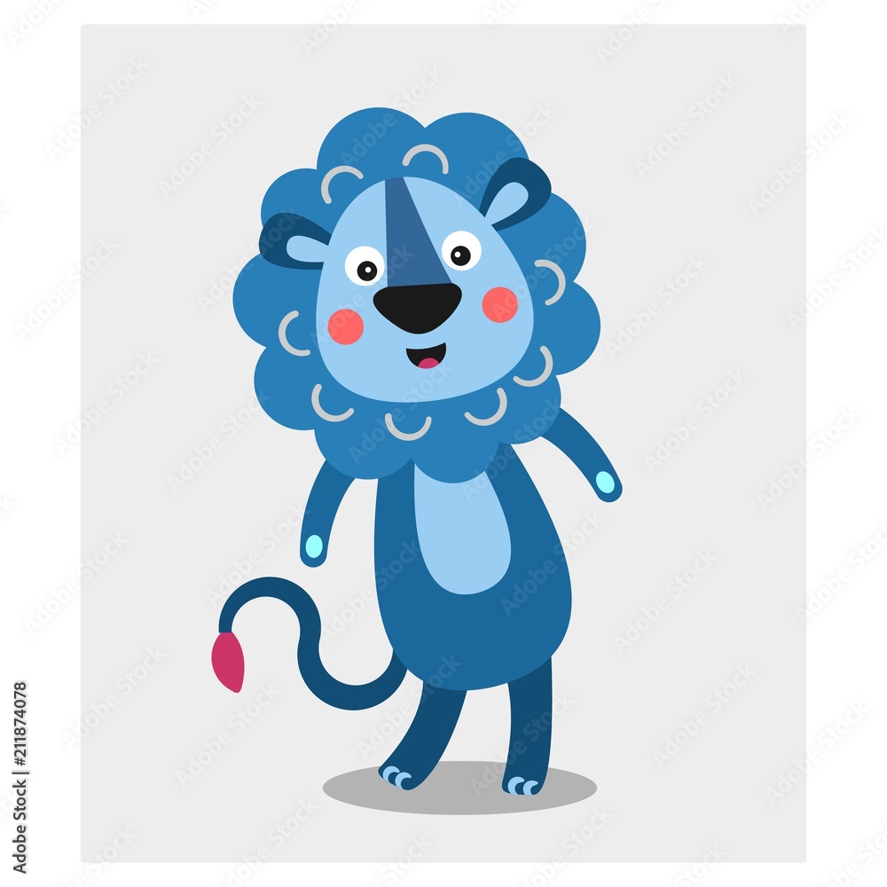 Naklejka premium cute funny blue lion mascot cartoon character