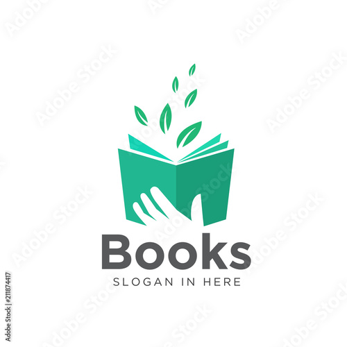 hand keep book, read source green leaf book logo
