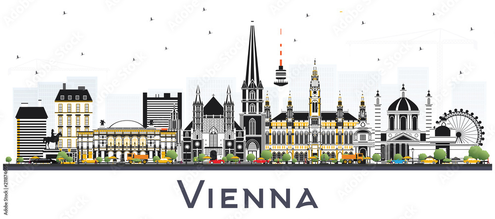 Fototapeta premium Panoramę miasta Wiedeń Austria z kolorowymi budynkami.