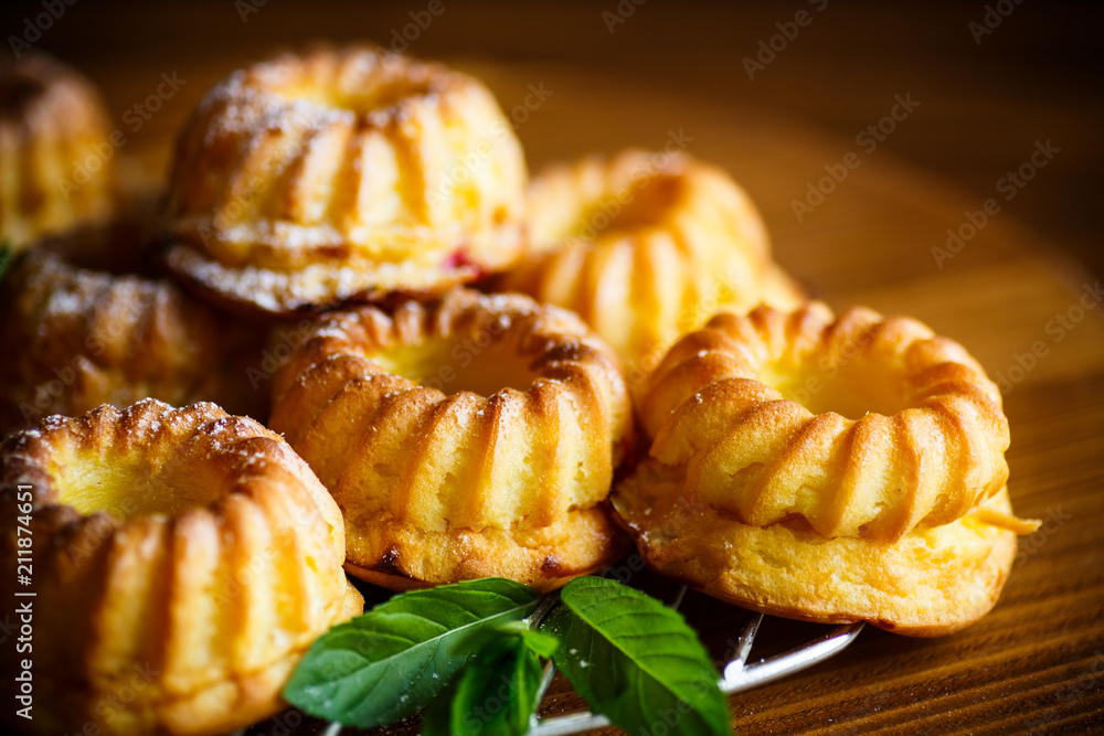 sweet muffin curd in sugar powder