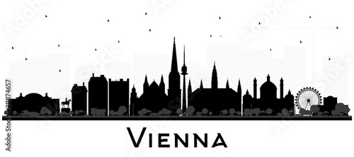 Vienna Austria City Skyline Silhouette with Black Buildings Isolated on White.