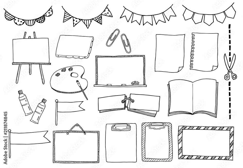 文房具関連のフレームイラストセット Stock Vector Adobe Stock