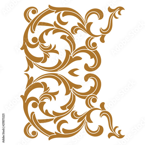 Golden vintage baroque ornament, corner. Retro pattern antique style acanthus. Decorative design element filigree calligraphy vector. - stock vector