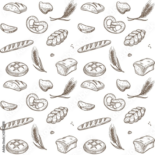 Vector sketch pattern of bakery bread and cereals