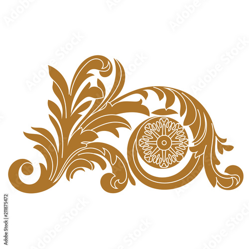 Golden vintage baroque ornament, corner. Retro pattern antique style acanthus. Decorative design element filigree calligraphy vector. - stock vector