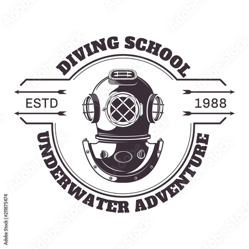 Diving school underwater adventure title banner vector illustration