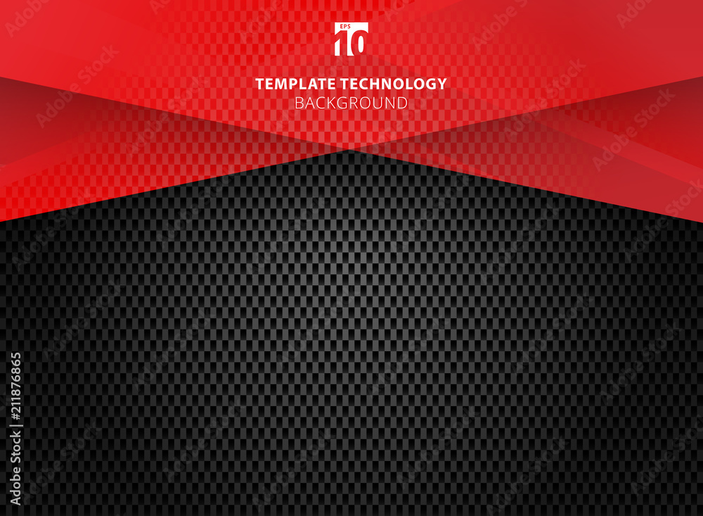 Abstract technology geometric red color shiny motion carbon fiber texture on dark background. - obrazy, fototapety, plakaty 