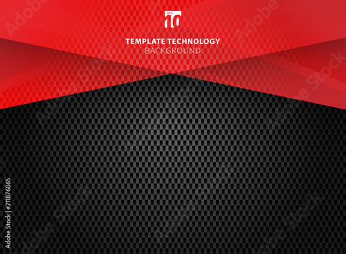Abstract technology geometric red color shiny motion carbon fiber texture on dark background.