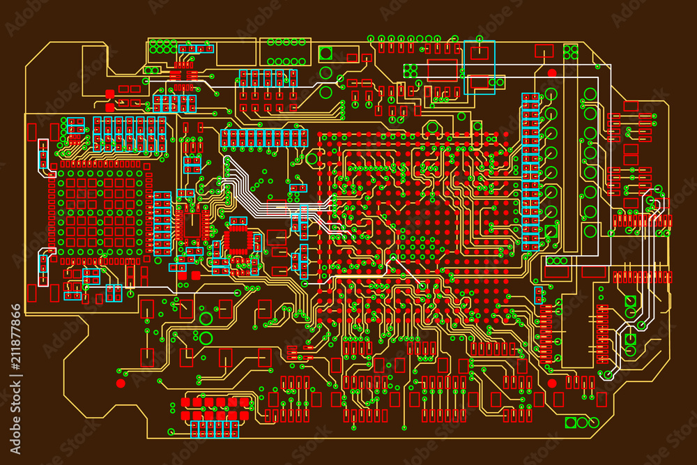 Circuit board. Technology template. Vector illustration.