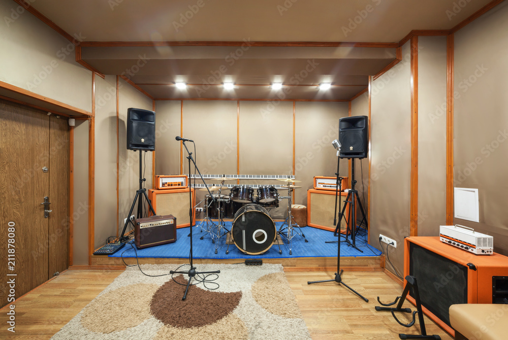 Fototapeta premium Sound studio room with drum kit.