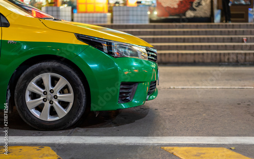 Photography Thai taxi in Bangkok, Thailand in the evening waiting for customers