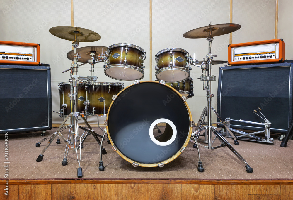 Fototapeta premium Sound studio room with drum kit.