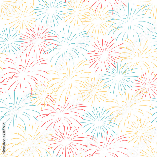 Vector seamless pattern of fireworks. 
