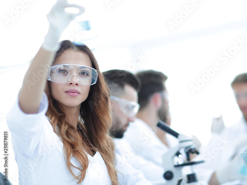 group of creative scientists working in a laboratory. photo