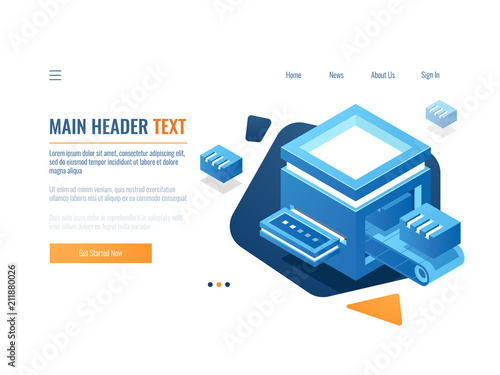 Concept of digital data statistic report and information analysis, server room and datacenter banner cloud storage isometric vector