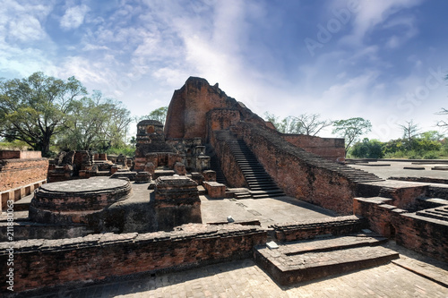 The ruins of Nalanda Mahavihara, Nalanda University Excavated Site, India.