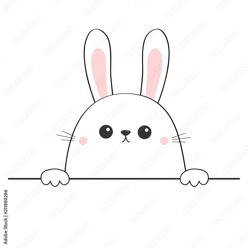 Cute Rabbit Bunny Face In Kawaii Style Vector Clip Art Stock