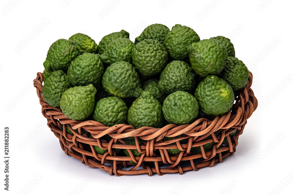Kaffir lime in basket of wicker, for herbal medicine Kaffir lime in basket of wicker, for herbal medicine