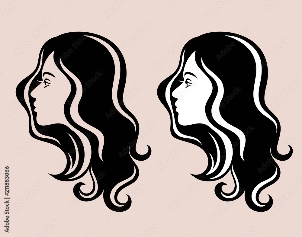 Silhouette of a Young Lady with Luxurious Hair, art vector design