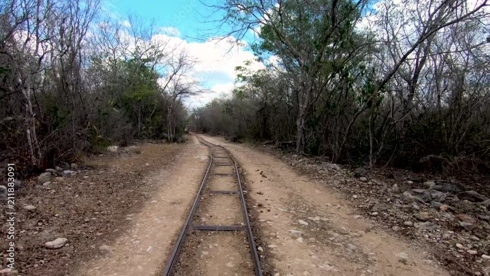 Railroad in back country Mexico, an old track at the middle of the mayan Jungle Railroad in back country Mexico, an old track at the middle of the mayan Jungle
