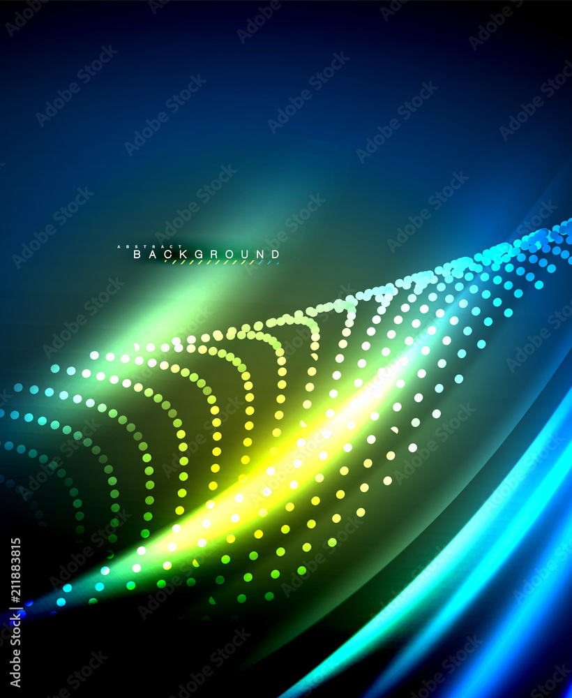 Obraz premium Neon glowing techno lines, hi-tech futuristic abstract background template with square shapes