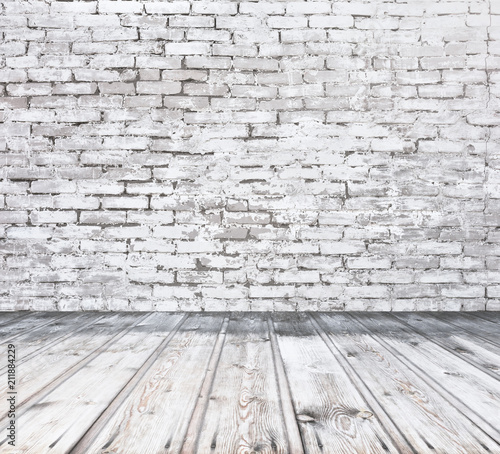 old white room with brick wall, vintage background © vlntn